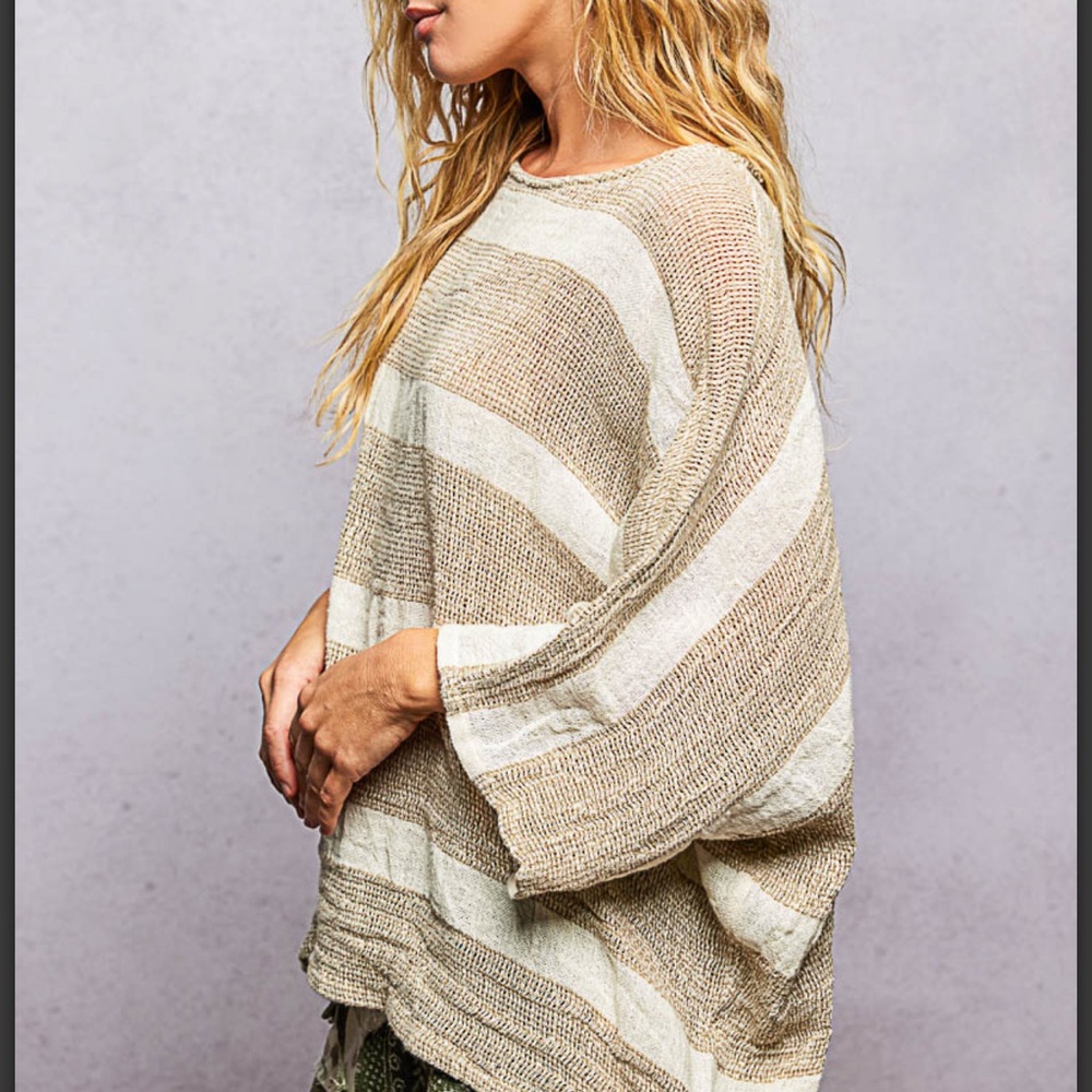 💕POL Women’s Linen Striped Knit Top - Beige & Cream - Picture 4 of 7